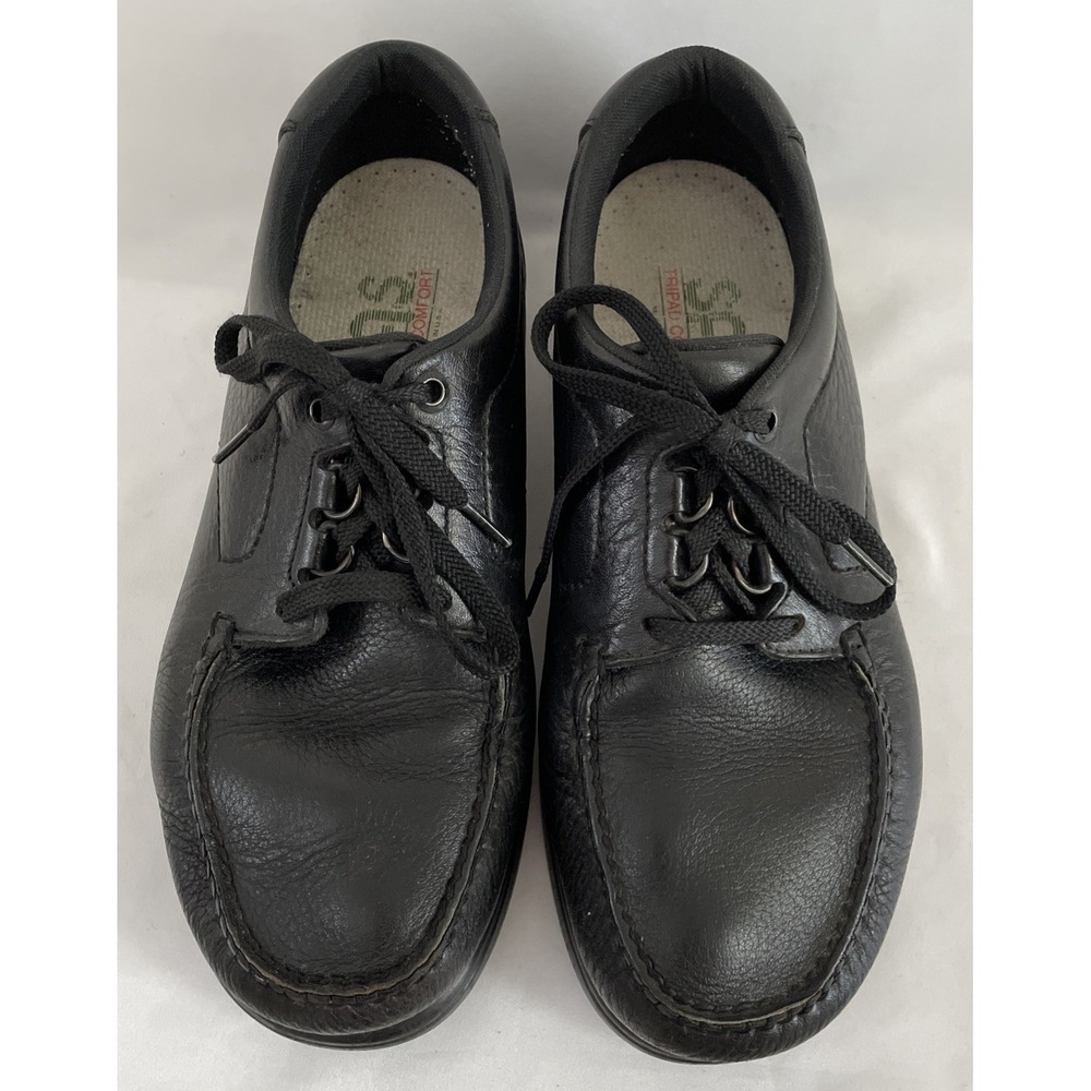 Men's SAS Bout Time Tripad Moc Toe Lace Up Black Walking Shoes Leather 10.5 M